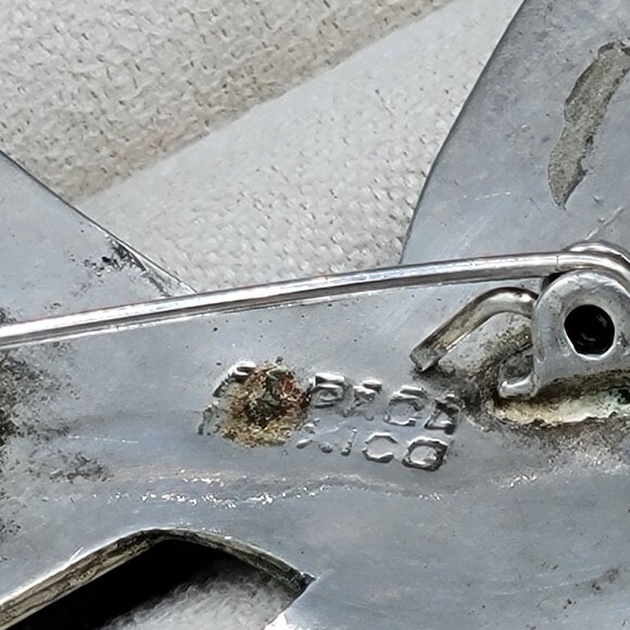 Vintage Mexican Abalone & Onyx Alpaca Silver Hummingbird Brooch Pin - Picture 5 of 7